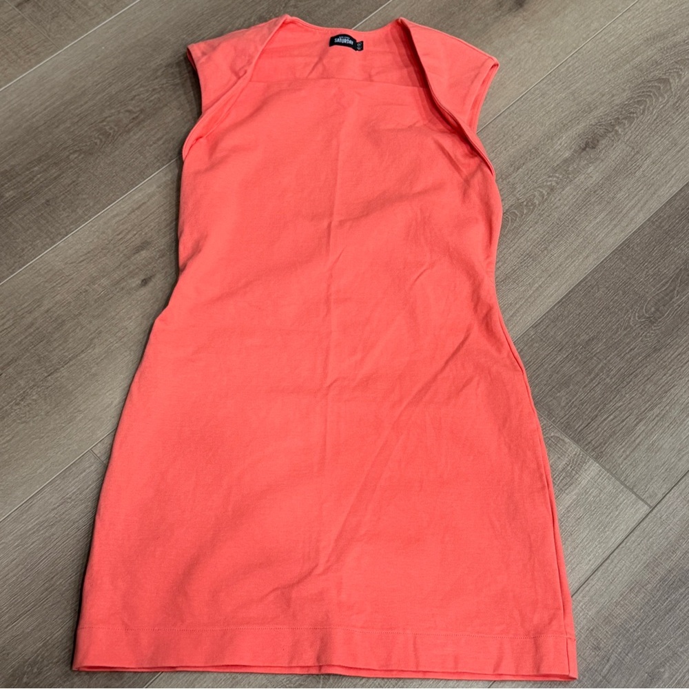 Kate Spade Saturday Orange Bodycon Mini Dress S/M Cutout Circle Back Sleeveless‎